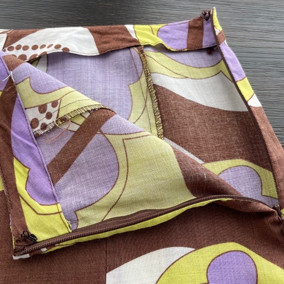 S.L.B. Women's Size 10 Retro Print A-line Swing Skirt 100% Linen - Picture 3 of 5